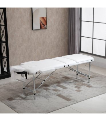 Massage Table PVC Leather White 215L x 60Wcm Folding Aluminium Frame w/Headrest
