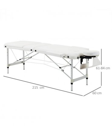 Massage Table PVC Leather White 215L x 60Wcm Folding Aluminium Frame w/Headrest