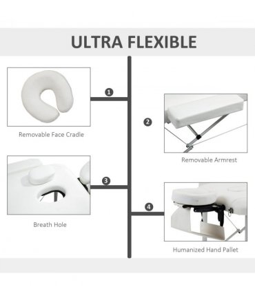 Massage Table PVC Leather White 215L x 60Wcm Folding Aluminium Frame w/Headrest