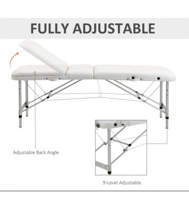 Massage Table PVC Leather White 215L x 60Wcm Folding Aluminium Frame w/Headrest