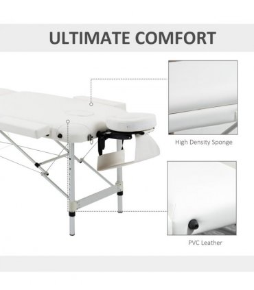 Massage Table PVC Leather White 215L x 60Wcm Folding Aluminium Frame w/Headrest