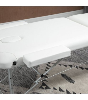 Massage Table PVC Leather White 215L x 60Wcm Folding Aluminium Frame w/Headrest