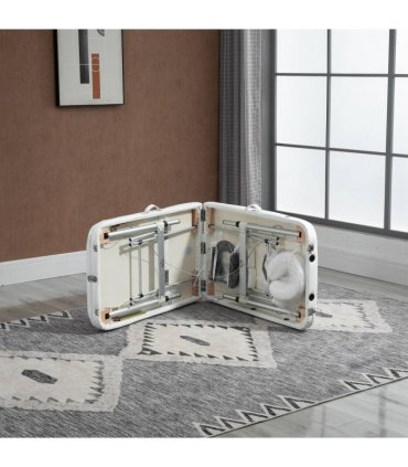 Massage Table PVC Leather White 215L x 60Wcm Folding Aluminium Frame w/Headrest