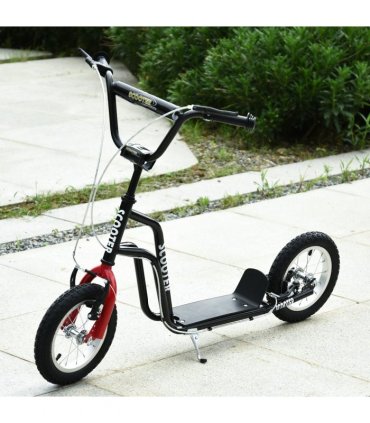 HOMCOM 75-80cm Kids Kick Scooter Adjustable Handlebar Inflatable Wheels Black
