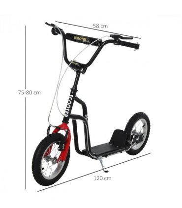 HOMCOM 75-80cm Kids Kick Scooter Adjustable Handlebar Inflatable Wheels Black