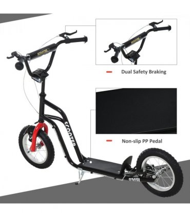 HOMCOM 75-80cm Kids Kick Scooter Adjustable Handlebar Inflatable Wheels Black