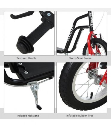 HOMCOM 75-80cm Kids Kick Scooter Adjustable Handlebar Inflatable Wheels Black