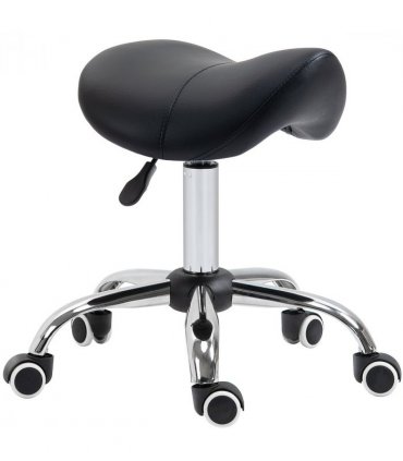 PU Leather Saddle Stool w/ Moulded Padded Seat Adjustable Height 5 Wheels Black