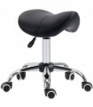 PU Leather Saddle Stool w/ Moulded Padded Seat Adjustable Height 5 Wheels Black