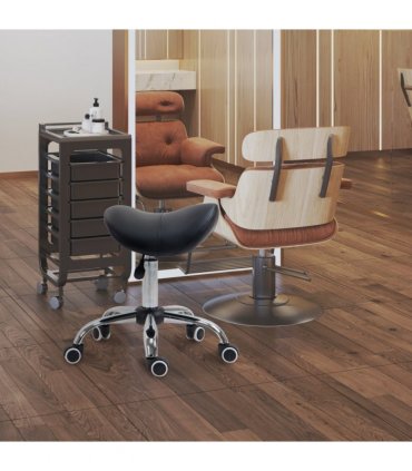 PU Leather Saddle Stool w/ Moulded Padded Seat Adjustable Height 5 Wheels Black