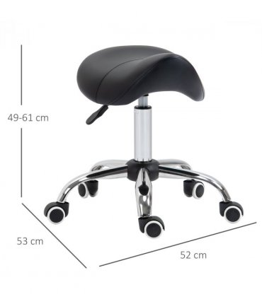 PU Leather Saddle Stool w/ Moulded Padded Seat Adjustable Height 5 Wheels Black