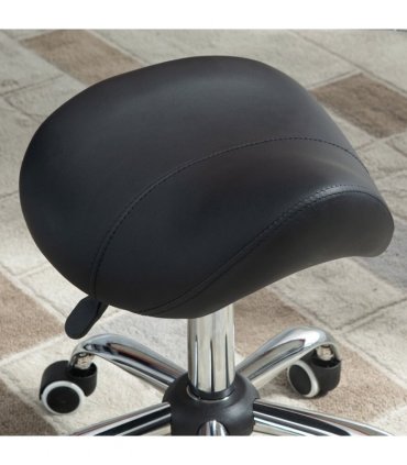 PU Leather Saddle Stool w/ Moulded Padded Seat Adjustable Height 5 Wheels Black