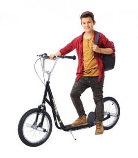 Teen Scooter Children Stunt Scooter 16" Tyres Adjustable Height, Black Steel