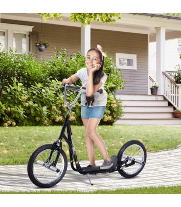 Teen Scooter Children Stunt Scooter 16" Tyres Adjustable Height, Black Steel