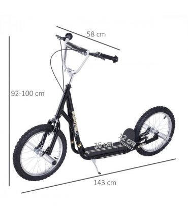 Teen Scooter Children Stunt Scooter 16" Tyres Adjustable Height, Black Steel
