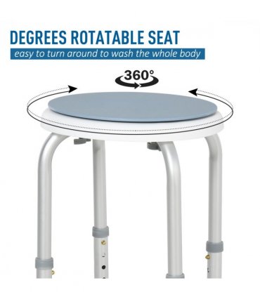 Shower Stool 360 Degree Swivel Seat Bath Adjustable Height Aluminium Blue
