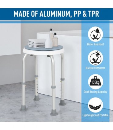 Shower Stool 360 Degree Swivel Seat Bath Adjustable Height Aluminium Blue