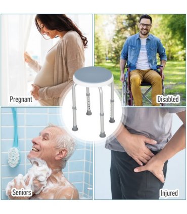 Shower Stool 360 Degree Swivel Seat Bath Adjustable Height Aluminium Blue