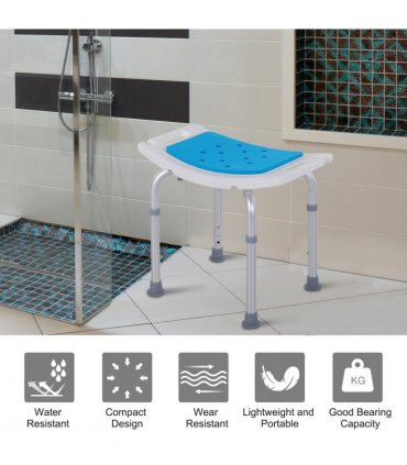 Bath Stool Aluminum Blue 39-52H x 52W x 39.5Dcm Adjustable Shower Chair Non-Slip
