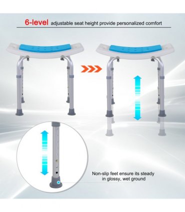 Bath Stool Aluminum Blue 39-52H x 52W x 39.5Dcm Adjustable Shower Chair Non-Slip