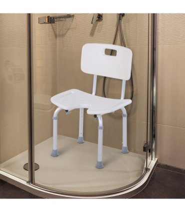 Shower Bath Stool Spa Chair Aluminium White 71-83.5H x 48W x 42Dcm