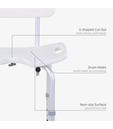 Shower Bath Stool Spa Chair Aluminium White 71-83.5H x 48W x 42Dcm