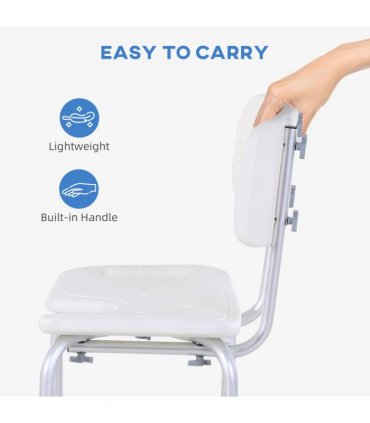 Shower Bath Stool Spa Chair Aluminium White 71-83.5H x 48W x 42Dcm