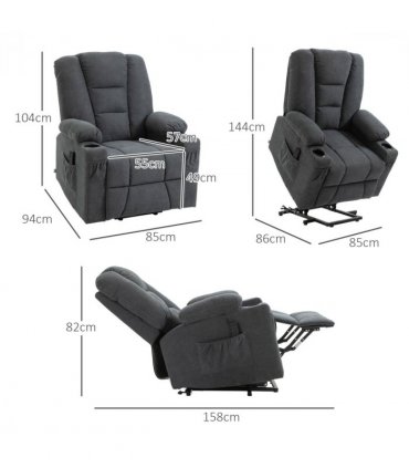 Riser and Recliner Chair Charcoal Grey 85W  x 103H cm Lift Chair for Elderly