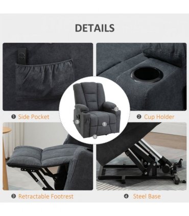 Riser and Recliner Chair Charcoal Grey 85W  x 103H cm Lift Chair for Elderly