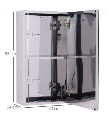 Stainless steel cabinet wall-mounted mirror cabinet silver 55cm x 30cm x 14 cm