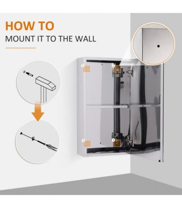 Stainless steel cabinet wall-mounted mirror cabinet silver 55cm x 30cm x 14 cm