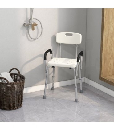 Light Weight Aluminum Shower Bench Portable Lift Chair Back & Armrest HOMCOM