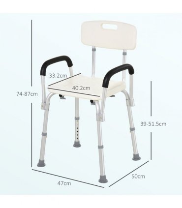Light Weight Aluminum Shower Bench Portable Lift Chair Back & Armrest HOMCOM