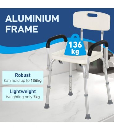 Light Weight Aluminum Shower Bench Portable Lift Chair Back & Armrest HOMCOM