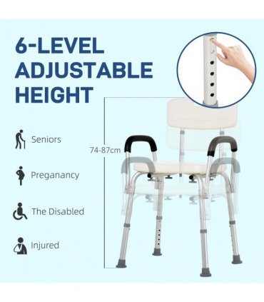 Light Weight Aluminum Shower Bench Portable Lift Chair Back & Armrest HOMCOM