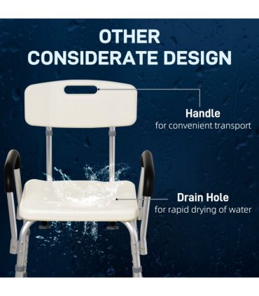 Light Weight Aluminum Shower Bench Portable Lift Chair Back & Armrest HOMCOM