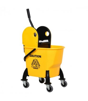 26L Mop Bucket & Water Wringer Wheels Plastic Body Metal Handle Yellow