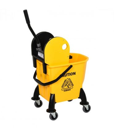 26L Mop Bucket & Water Wringer Wheels Plastic Body Metal Handle Yellow