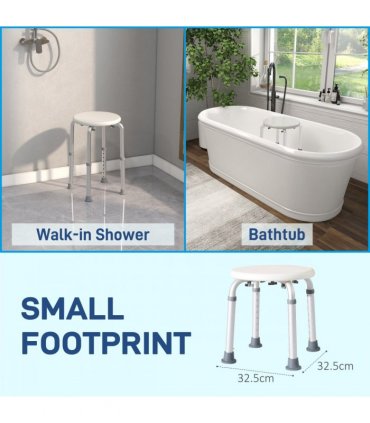 Shower Chair Bath Seat Aluminium White 35.5-54H X 32.2W x 41Dcm Mould Resistant