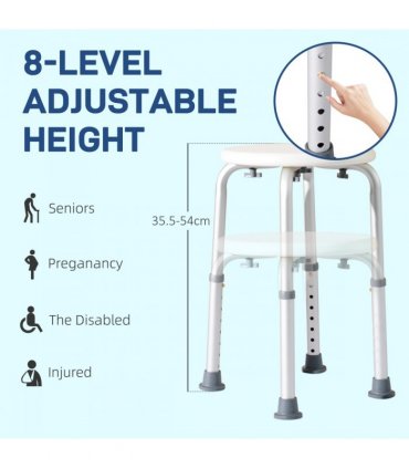 Shower Chair Bath Seat Aluminium White 35.5-54H X 32.2W x 41Dcm Mould Resistant