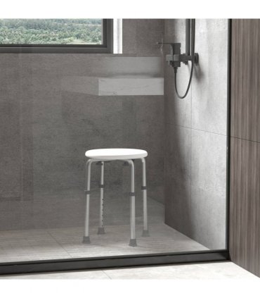 Shower Chair Bath Seat Aluminium White 35.5-54H X 32.2W x 41Dcm Mould Resistant