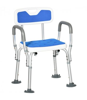 EVA Padded Shower Stool with Back and Arms 4 Suction Foot Pads Blue HOMCOM