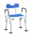 EVA Padded Shower Stool with Back and Arms 4 Suction Foot Pads Blue HOMCOM