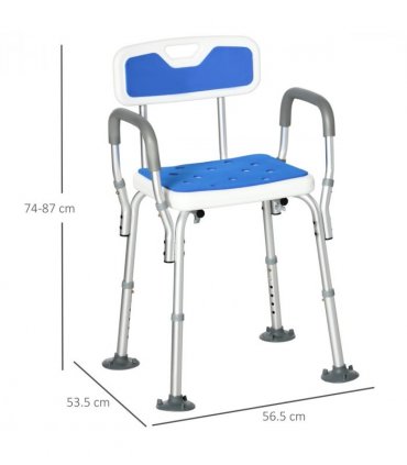 EVA Padded Shower Stool with Back and Arms 4 Suction Foot Pads Blue HOMCOM