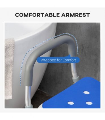 EVA Padded Shower Stool with Back and Arms 4 Suction Foot Pads Blue HOMCOM