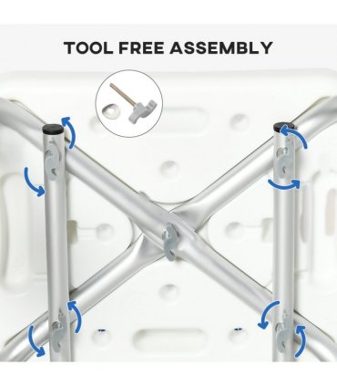 EVA Padded Shower Stool with Back and Arms 4 Suction Foot Pads Blue HOMCOM