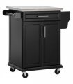 Rolling Kitchen Cart Storage Trolley with Drawer Towel Rail Steel Black HOMCOM