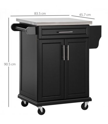 Rolling Kitchen Cart Storage Trolley with Drawer Towel Rail Steel Black HOMCOM
