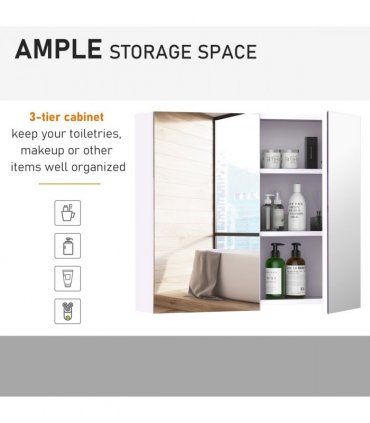 Wall Mounted Bathroom Mirror Storage Cabinet w/ Door Adjustable Shelf HOMCOM