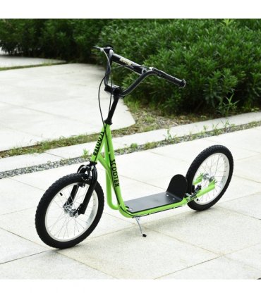 HOMCOM 90-96cm Kids Kick Scooter Adjustable Handlebar Inflatable Wheels Green